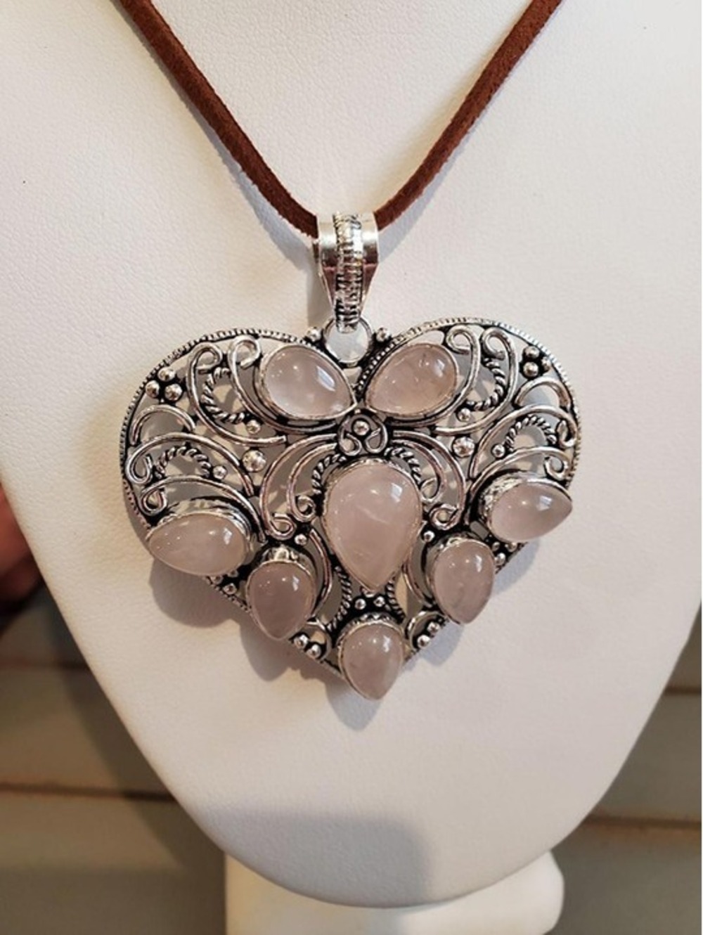 925 rose quartz heart necklace